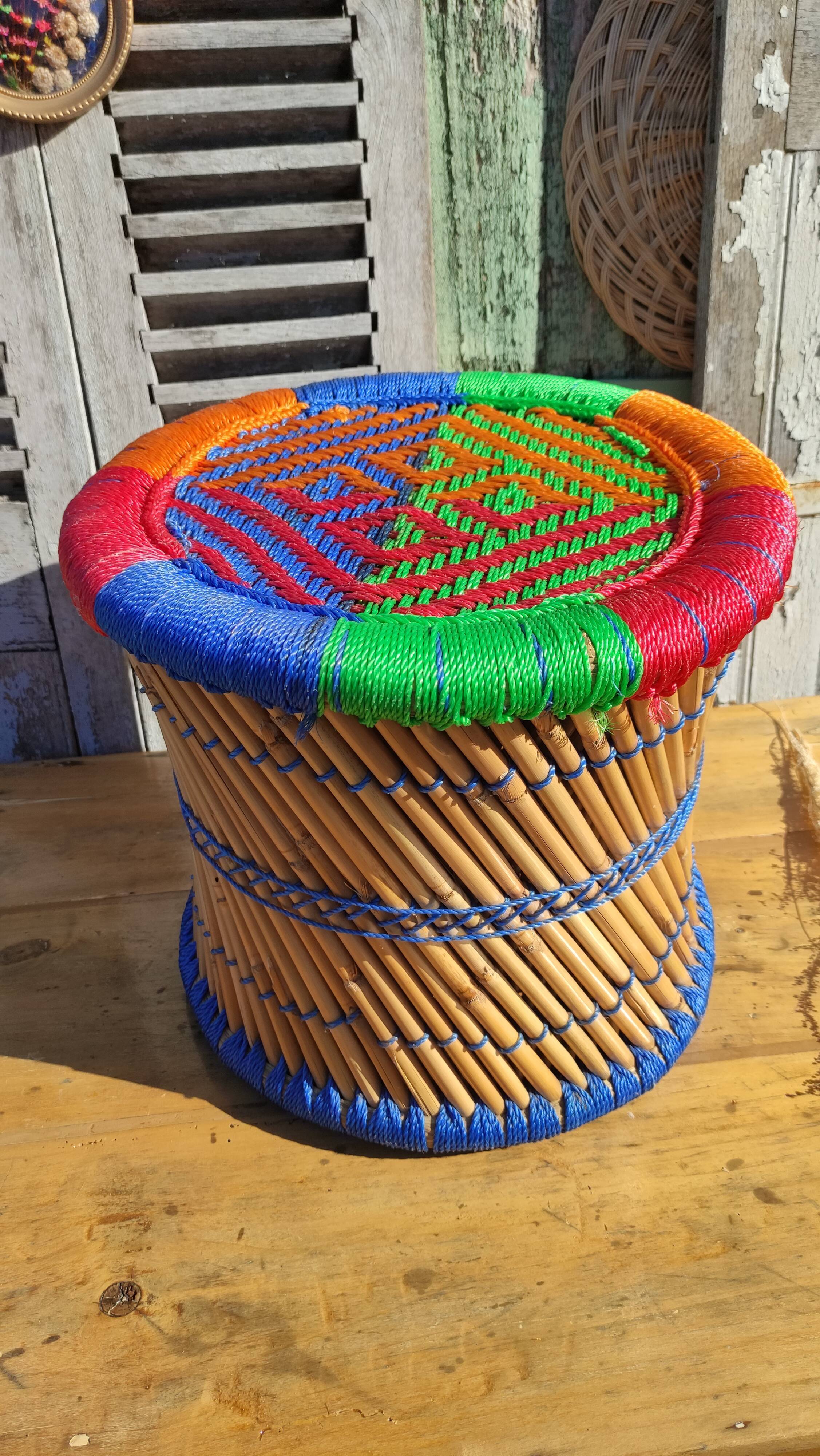 Bamboo stool and ethnic and bohemian rope