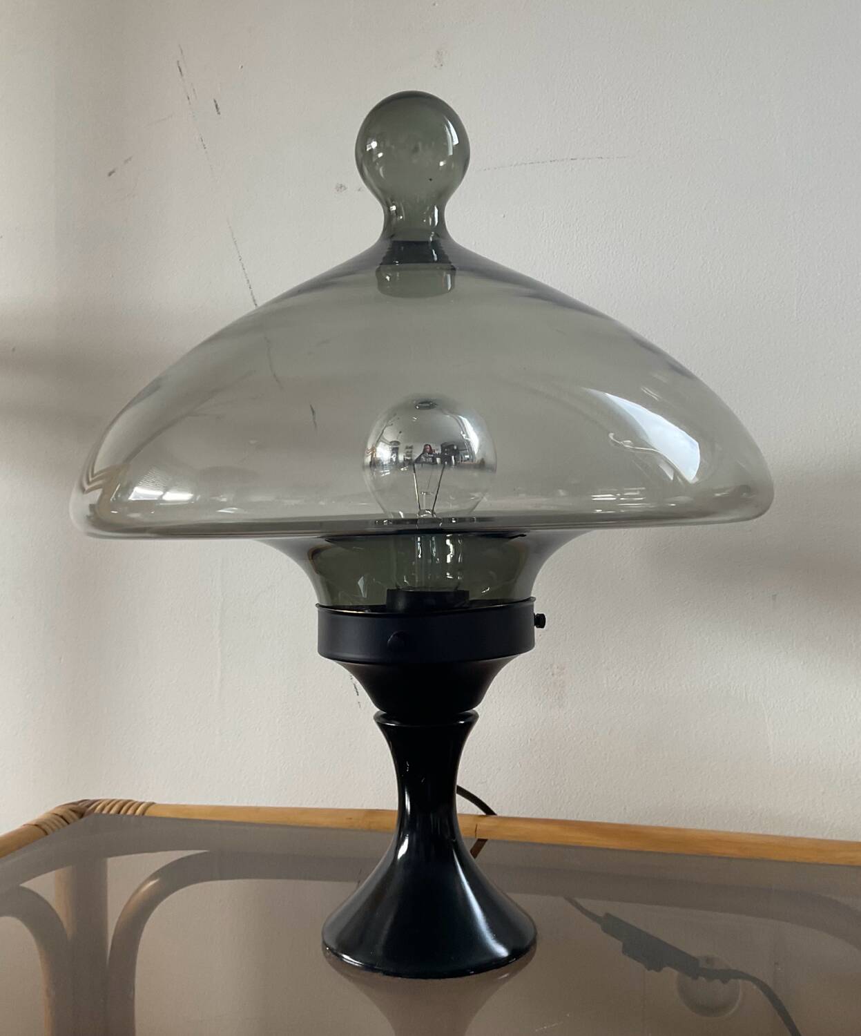 Vintage blown glass and metal lamp
