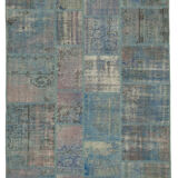 Hand-knotted anatolian contemporary 177 cm x 247 cm blue patchwork carpet