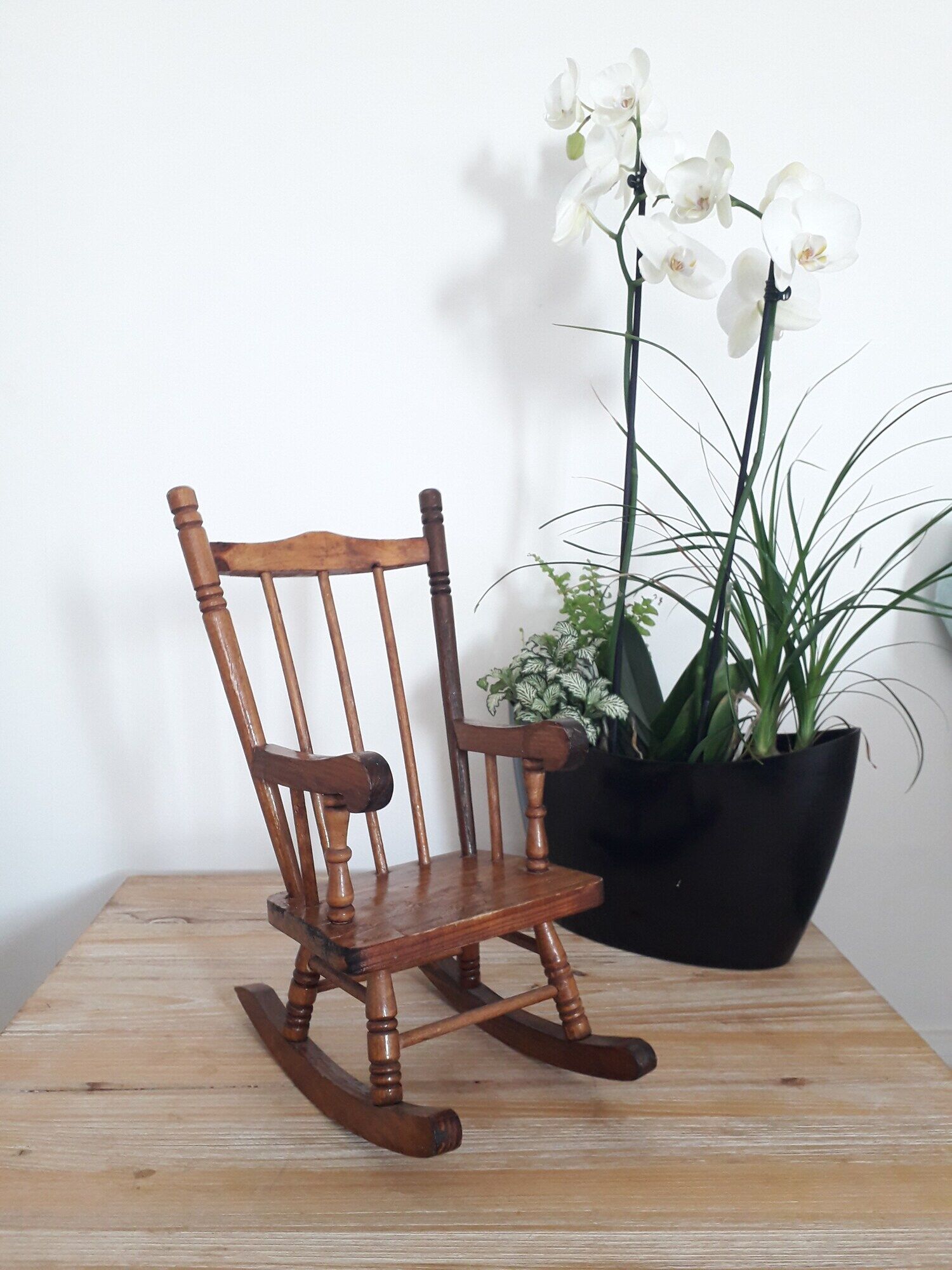 Old wooden rocking-chair for doll - 60s