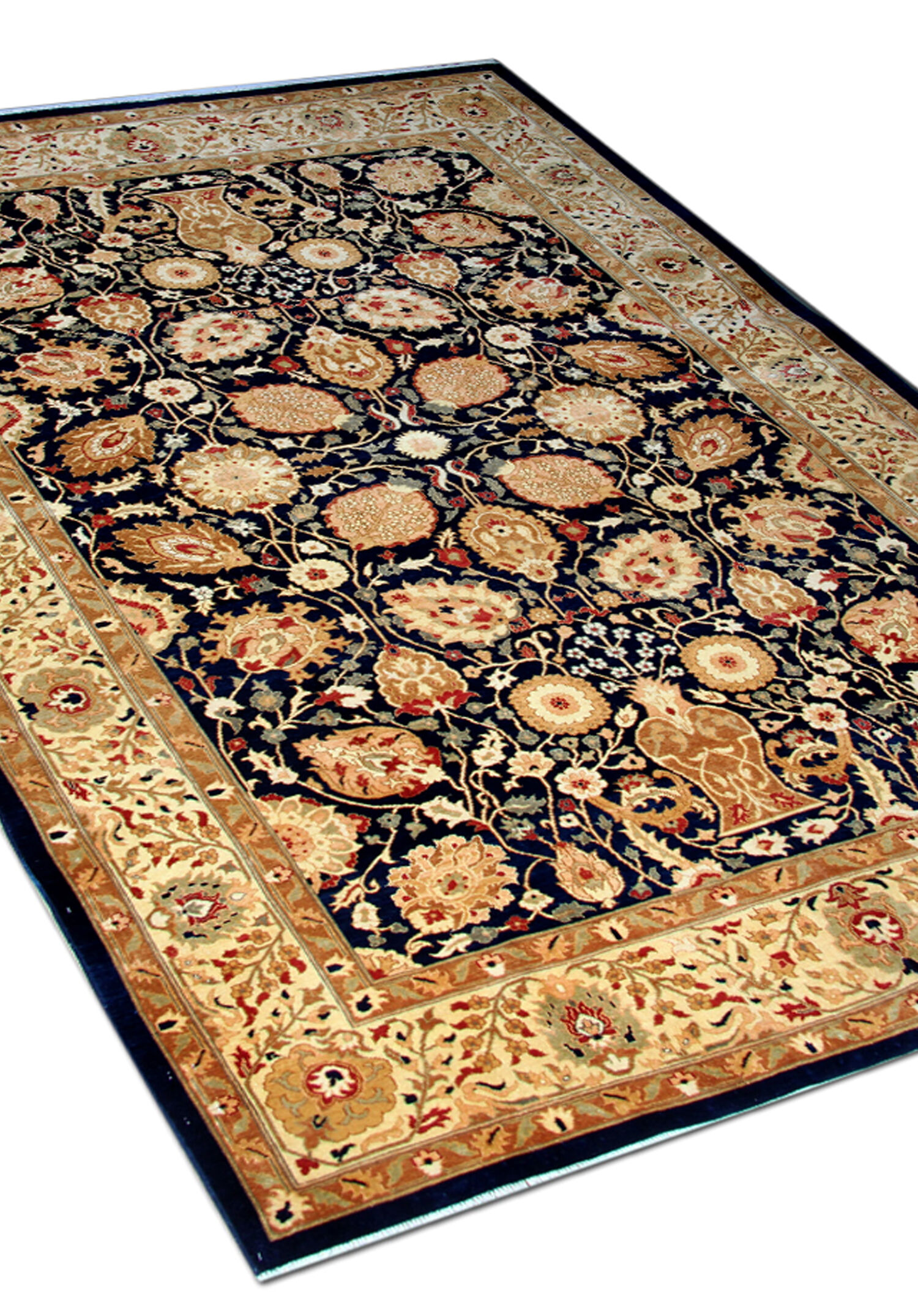 Large Ziegler Carpet Handwoven Deep Blue Wool Area Rug- 213x307cm