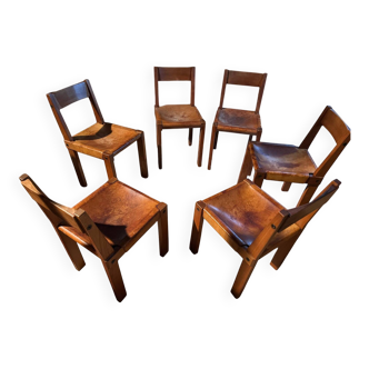 1 lot of 6 chairs by Pierre Chapo