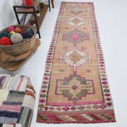 Neutral color handmade runner rug 317x87cm