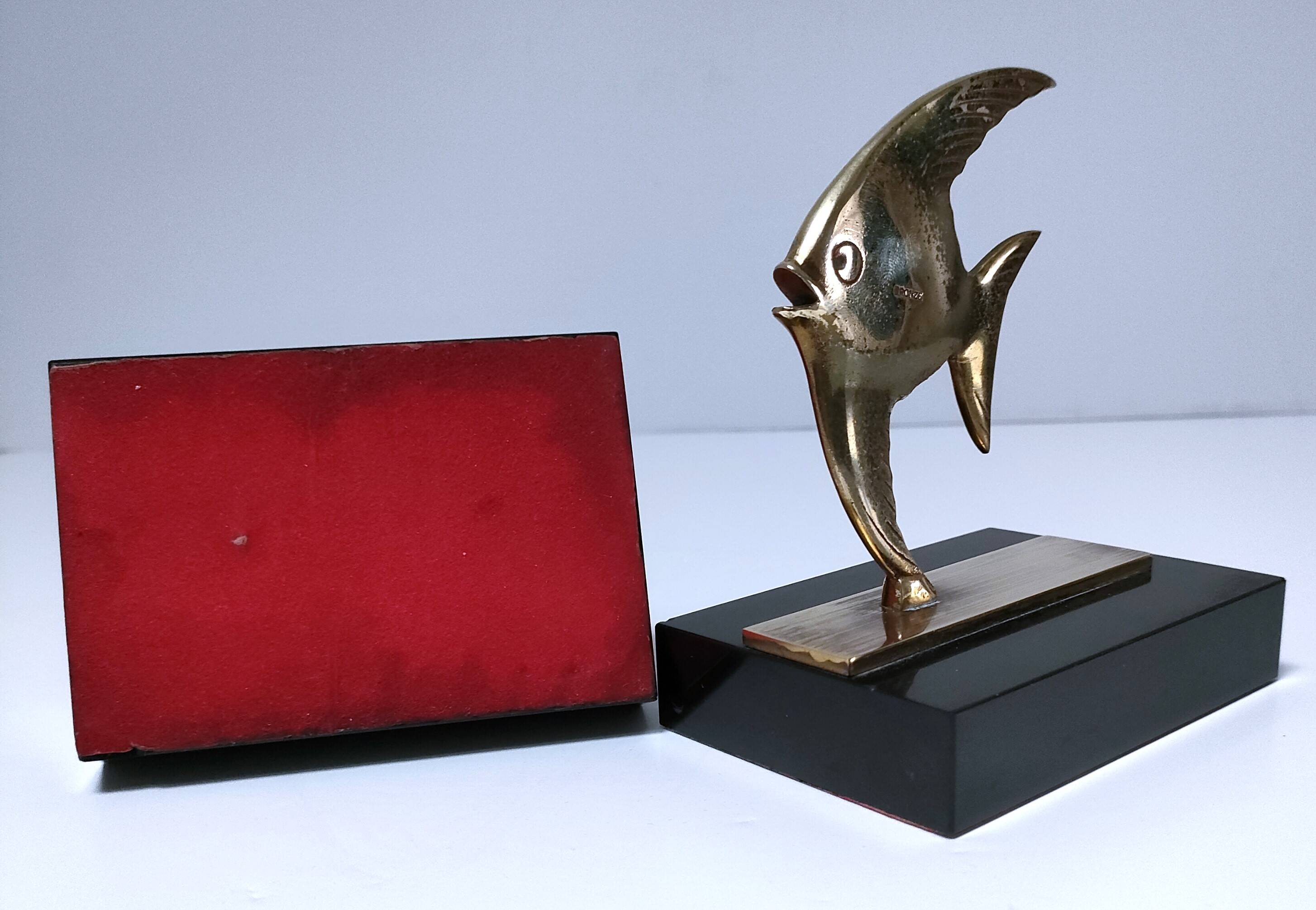 Pair of designer black marble bronze fish bookends