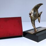 Pair of designer black marble bronze fish bookends
