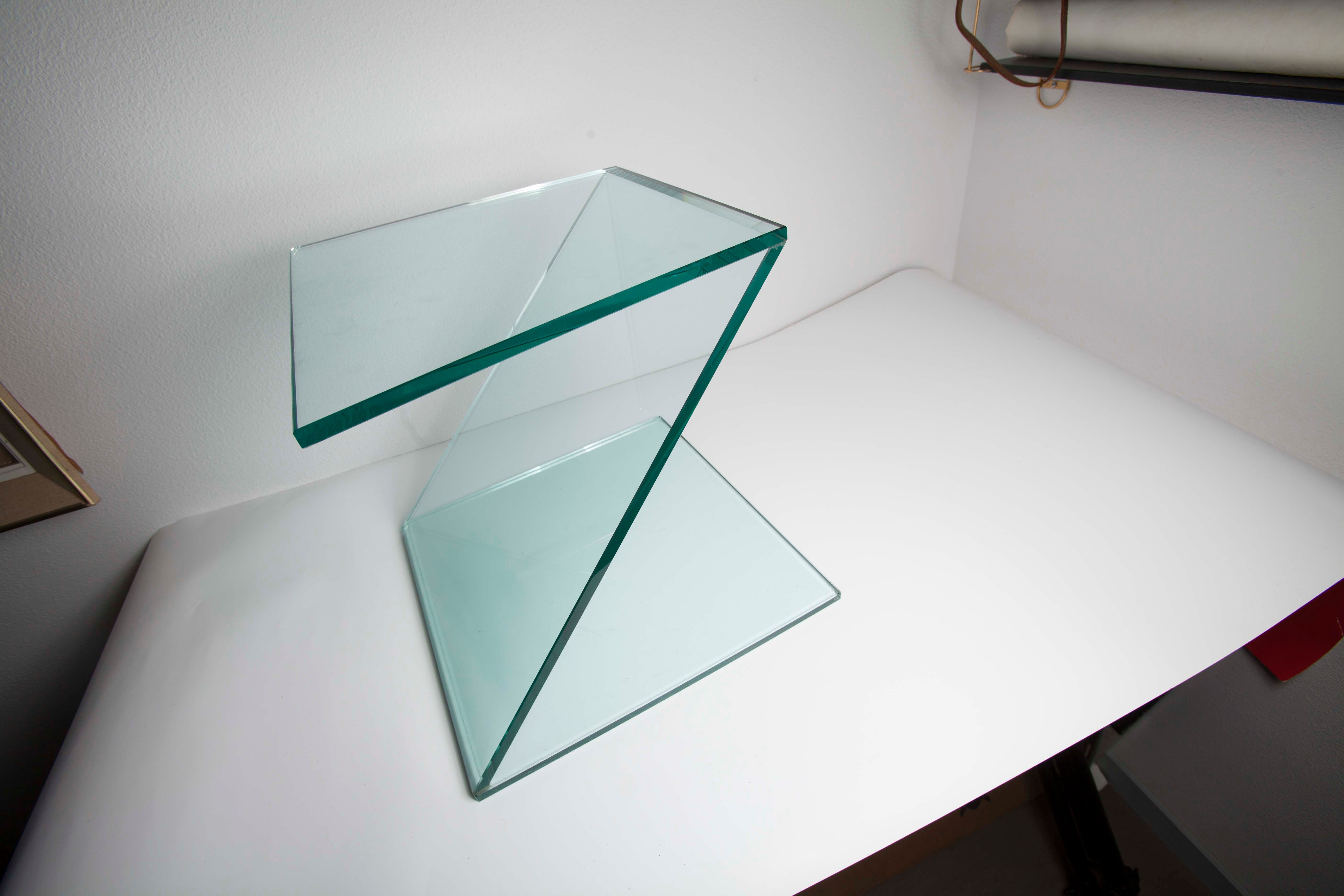 Z-shaped tempered glass side table
