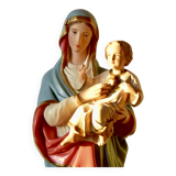 Ancient plaster statue of the Virgin and Child Jesus - hand painted - 54 cm - 1936