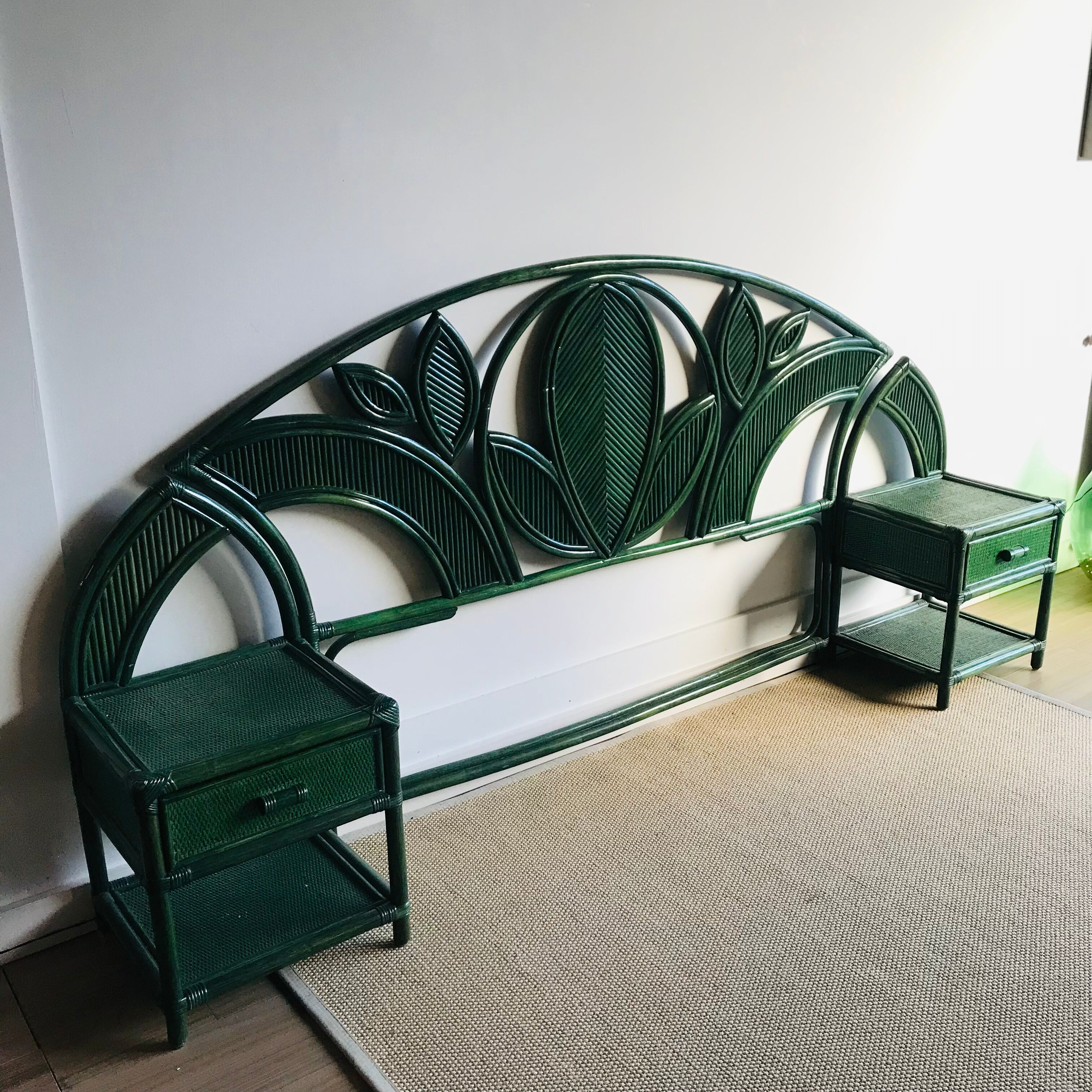 Bamboo rattan headboard 70s and 2 bedside table Vivai del Sud