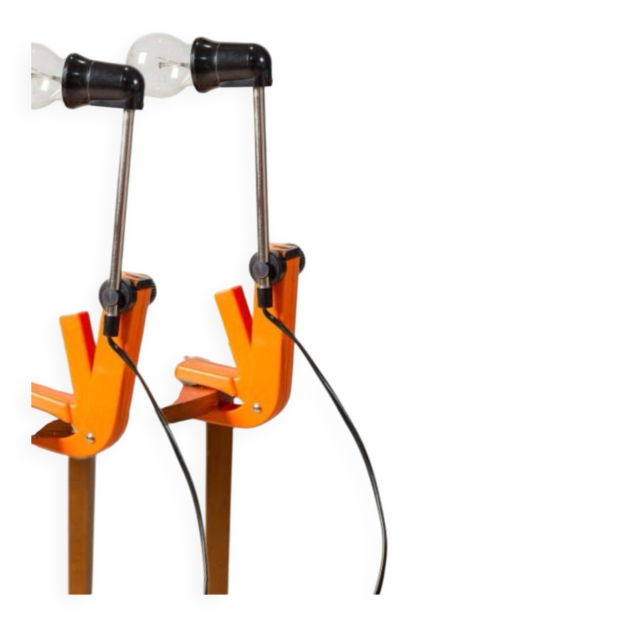 2 orange clamp lamps by revue, 1970