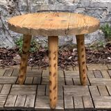Table basse tripode pin massif brut 1960