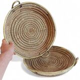 1970s Gabriella Crespi Style Handmade Natural Fiber and Brass Trays