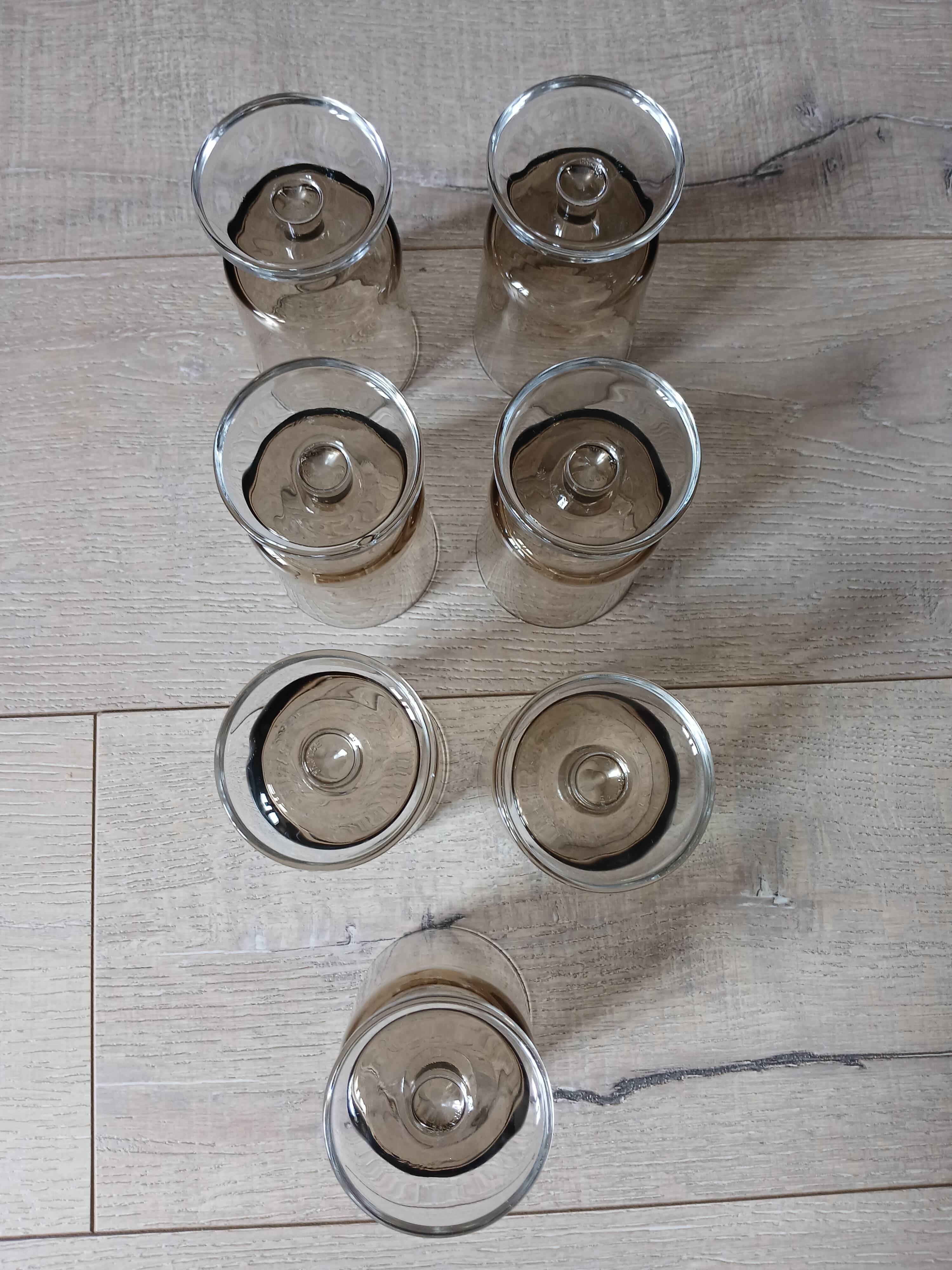 7 vintage stemmed glasses in smoked glass