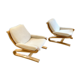 Paire de chaises longues scandinaves en bois courbé