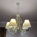 Lustre vintage, 5 feux, fer forgé et perles