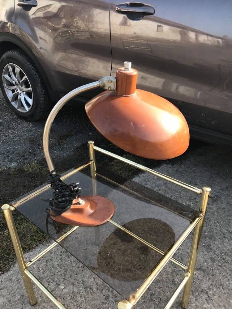 Vintage brown metal desk lamp EAKV, 1950s design, rounded shade.