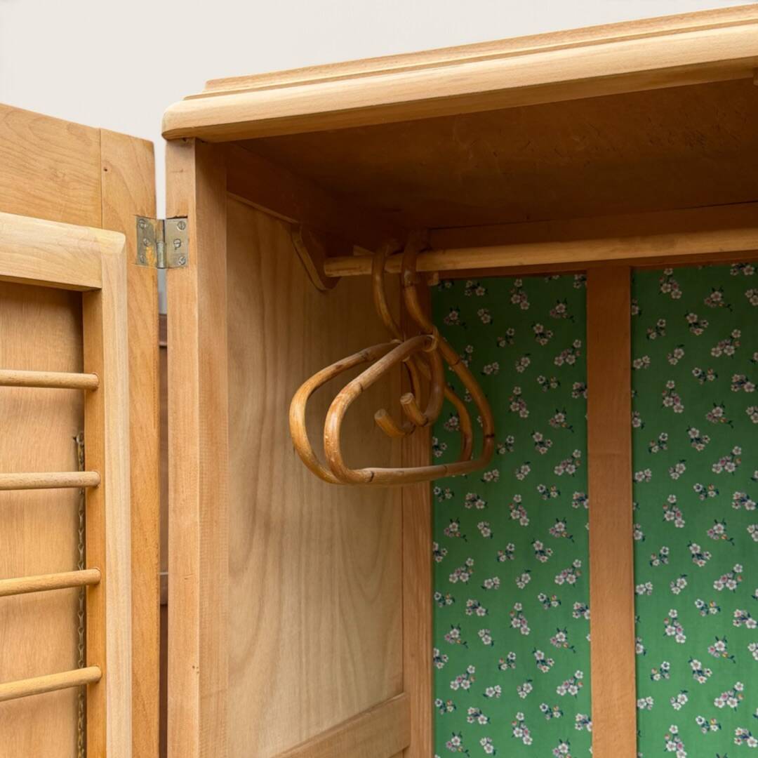 Parisian Art Deco wardrobe, renovated with raw wood.