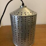 Industrial pendant lamp in perforated gray metal