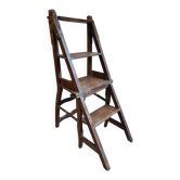 Antique library step chair – Metamorphic beech chair, France, early 1900s