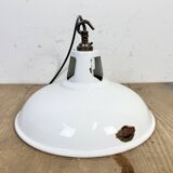 Lampe à suspension industrielle en émail blanc de Thorlux, années 1960
