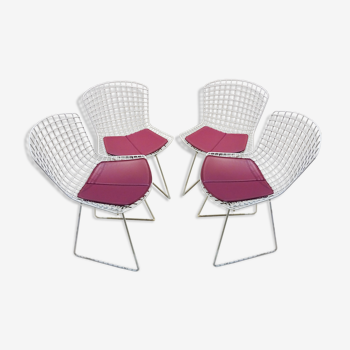 Set de 4 chaises Diamond par Bertoia vintage avec des coussinets de siège originaux