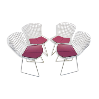 Set de 4 chaises Diamond par Bertoia vintage avec des coussinets de siège originaux