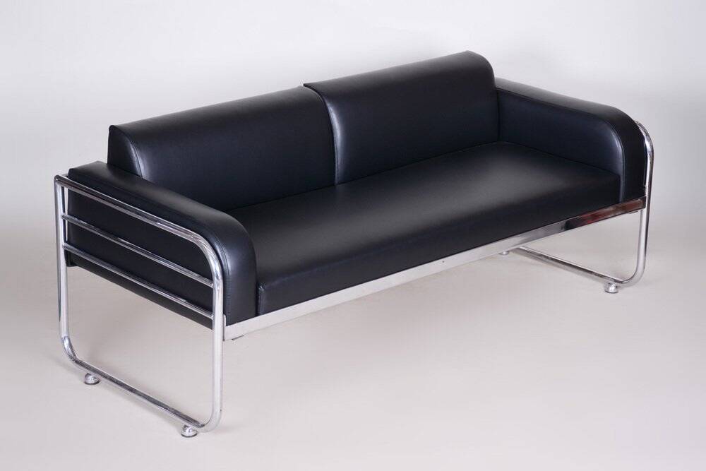 Bauhaus Sofa in Chrome and Leather by Vichr a Spol, Czech, 1930s