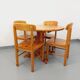Suite d’une table ronde avec rallonge et 4 chaises vintage en pin des années 60 70