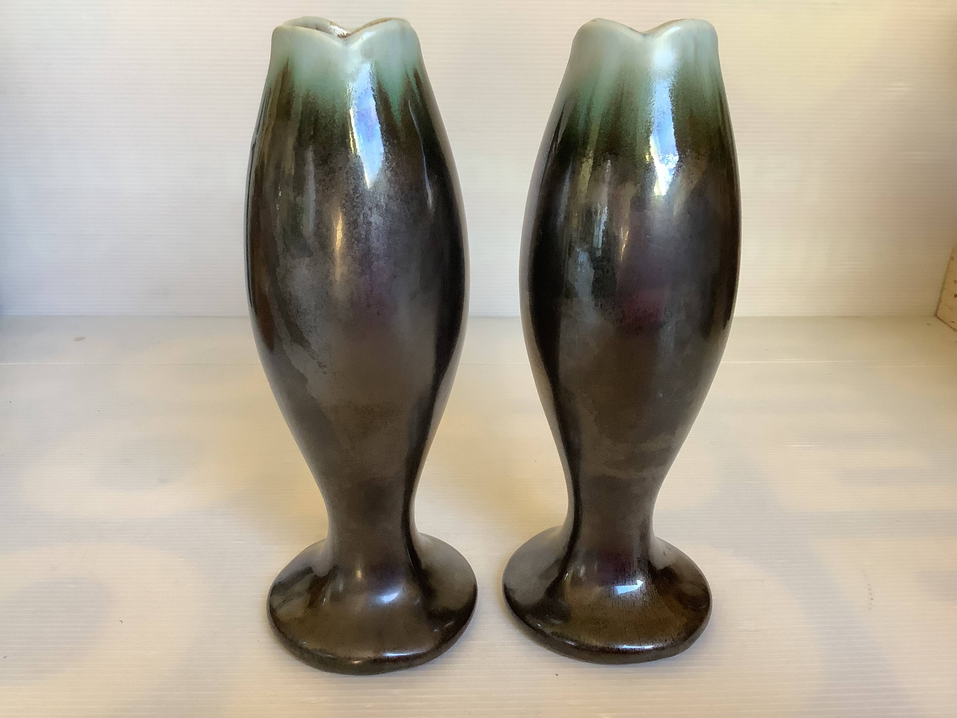 Pair of flamed ceramic vases Thulin Made in Belgium