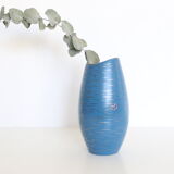 Vase en céramique allemande, bleu et or, 1960, artisanat, vintage