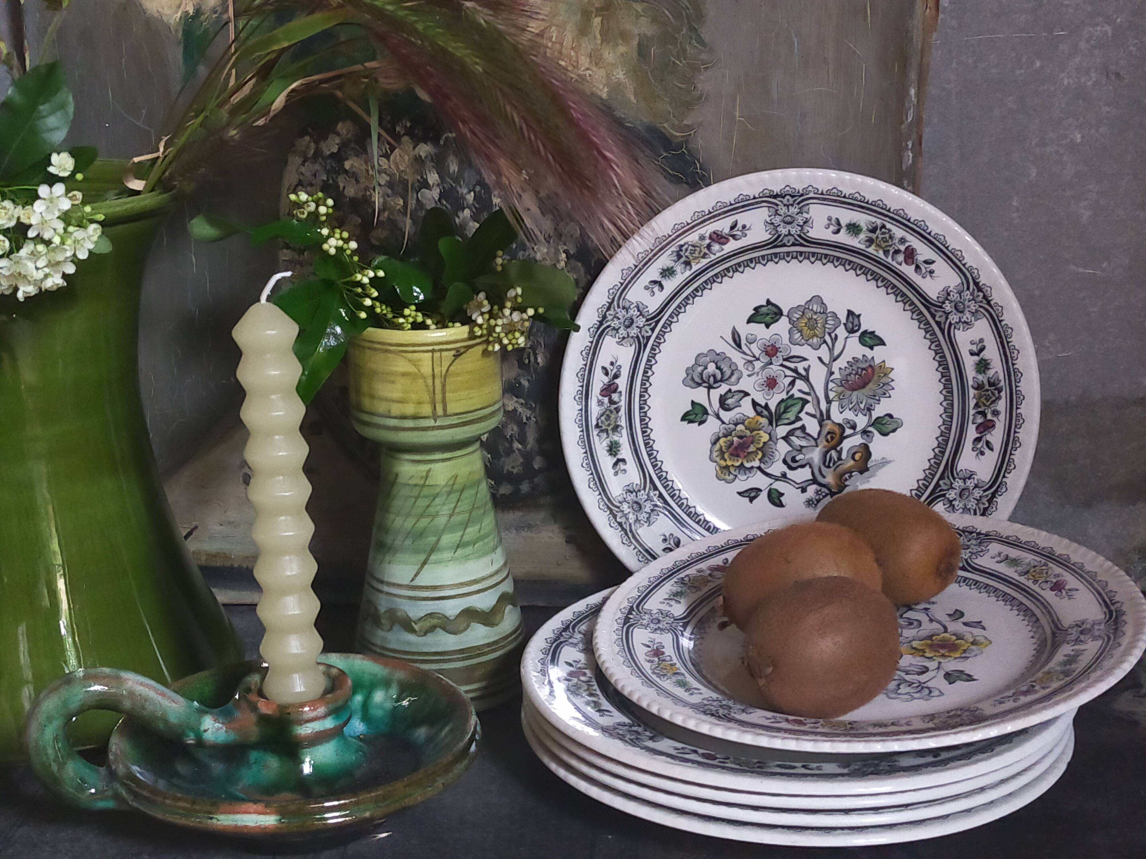 Six English porcelain dessert plates WOOD & SONS Dorset service