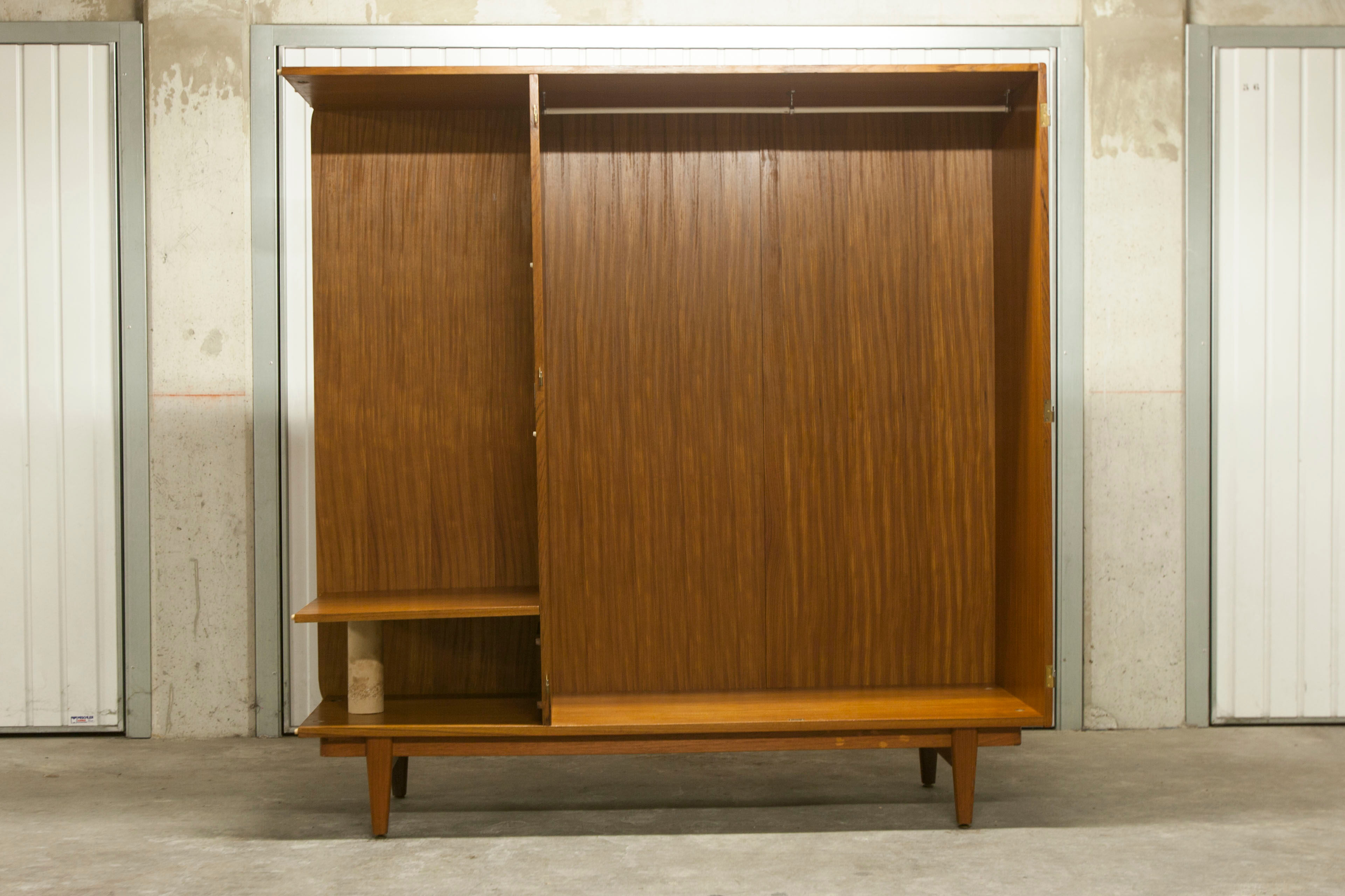 Danish Scandinavian wardrobe signed Sven Ellekaer 1960 3 doors 2 drawers with mounting plan