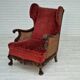 Fauteuil danois en bois de frêne et velour années 1930