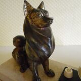 Table lamp, art deco, marble, opaline, bronze patinated metal decoration, switch