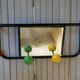 Vintage wall coat holder with 4 coloured balls, mirror and shelf