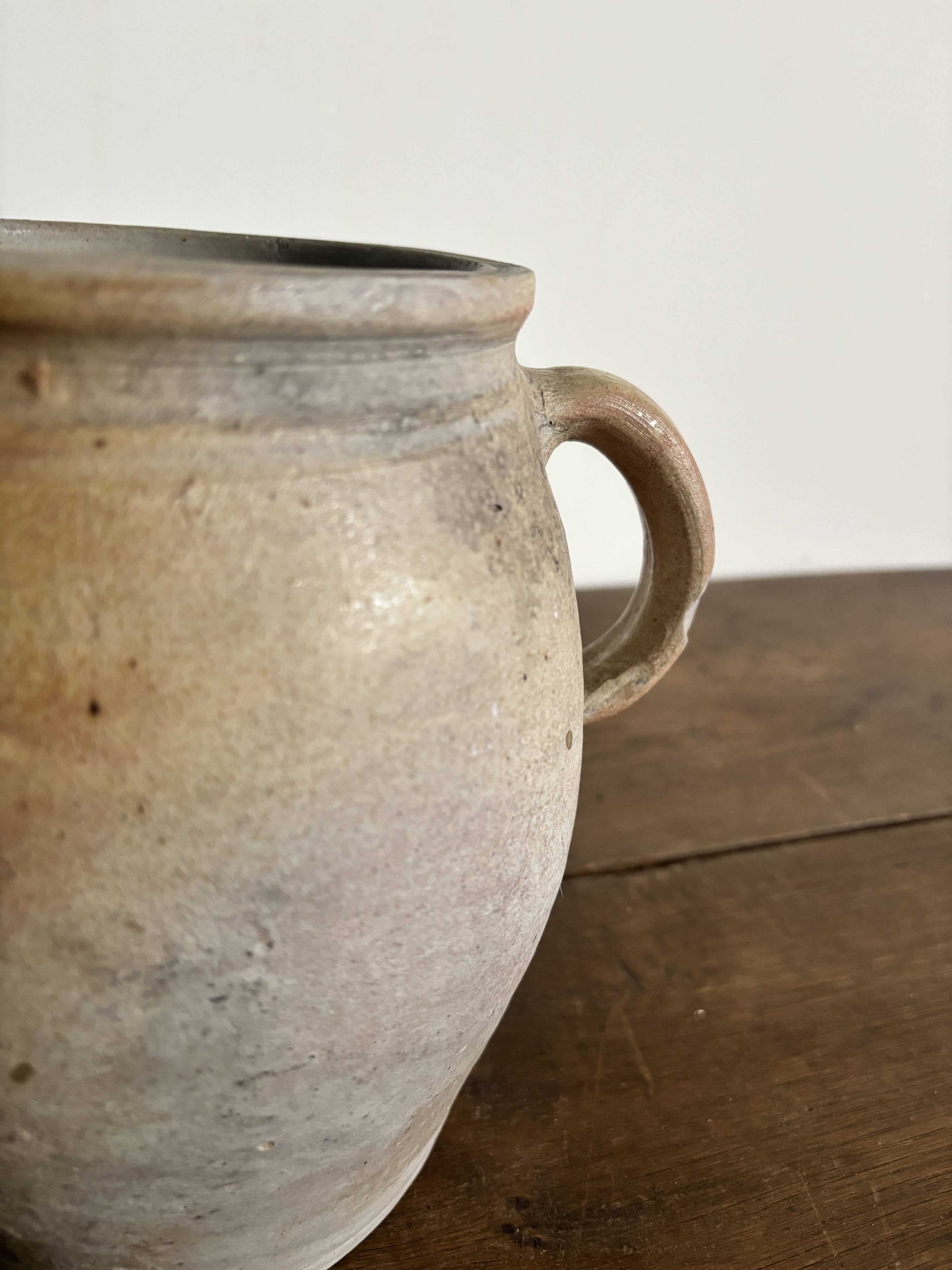 Ancien pot à graisse/vase en grès vernissé vintage – 2 anses