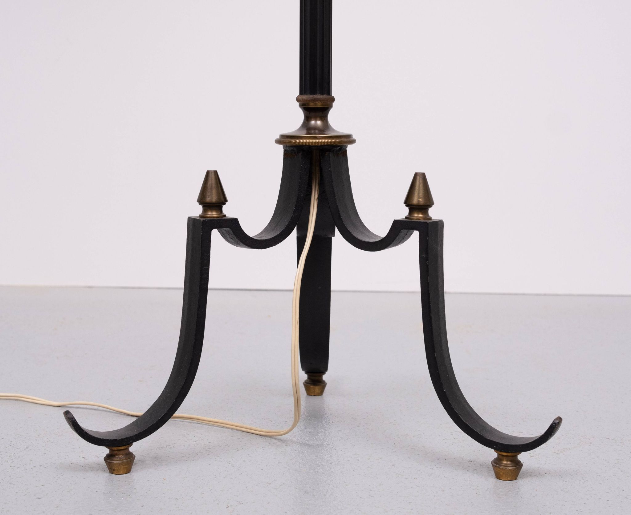 French tripod green and brass Floor lamp 1950s