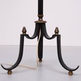 lampadaire français tripode vert et laiton années 1950