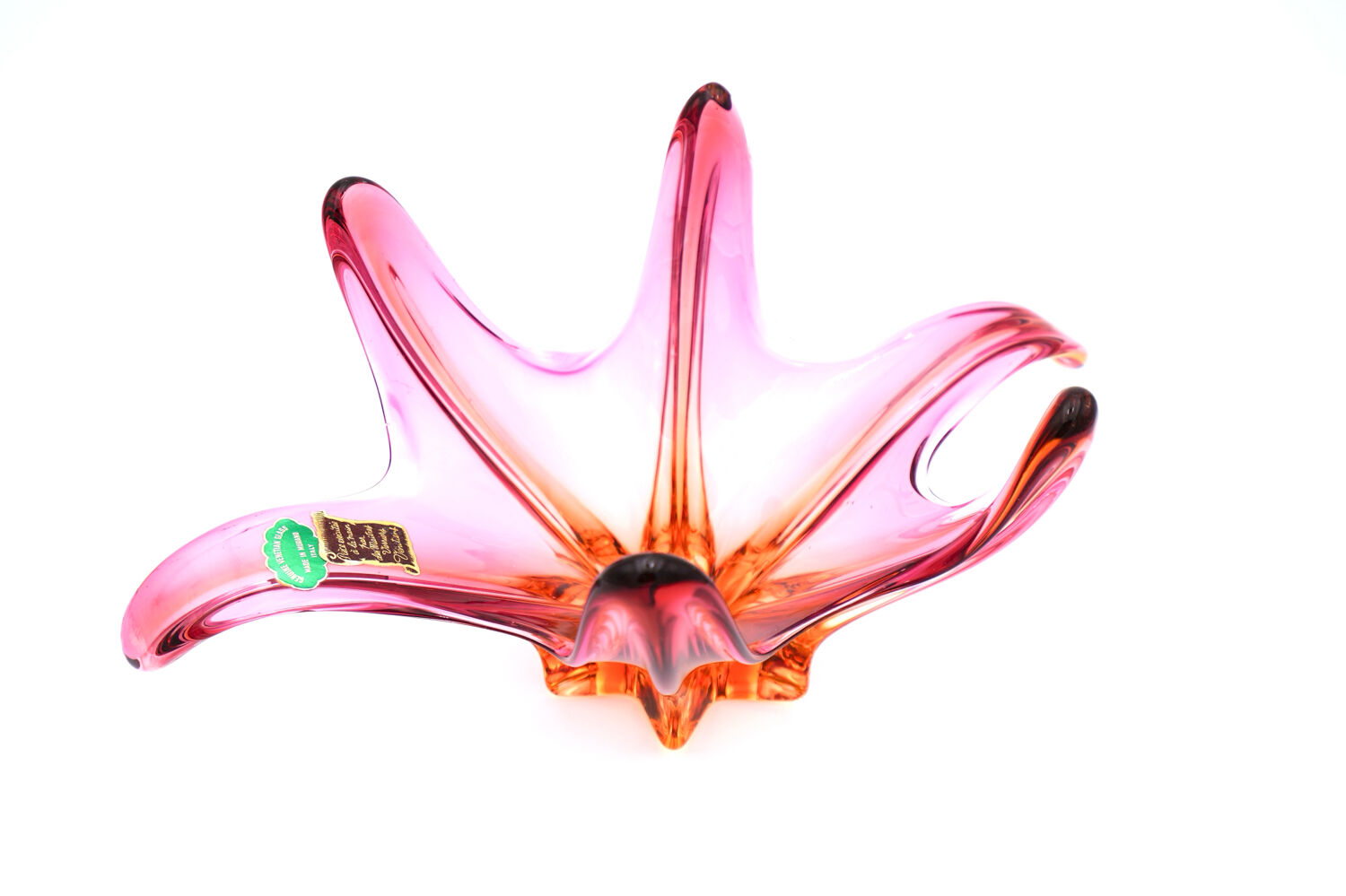"Starfish" bowl by Murano – Fuchsia Pink & Amber – Circa 1960