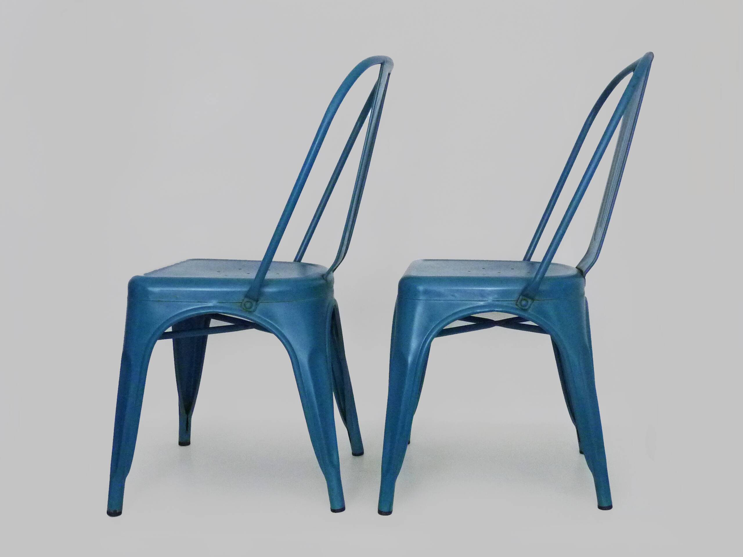 Pair of Tolix Chairs in blue metal by Xavier Pauchard