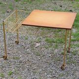 Vintage oak and gold metal side table from the 60s