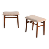 Tabourets en teck scandinave avec assise en peau de mouton, années 1960.