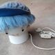Small blue bedside lamp, child's head globe, vintage 1970