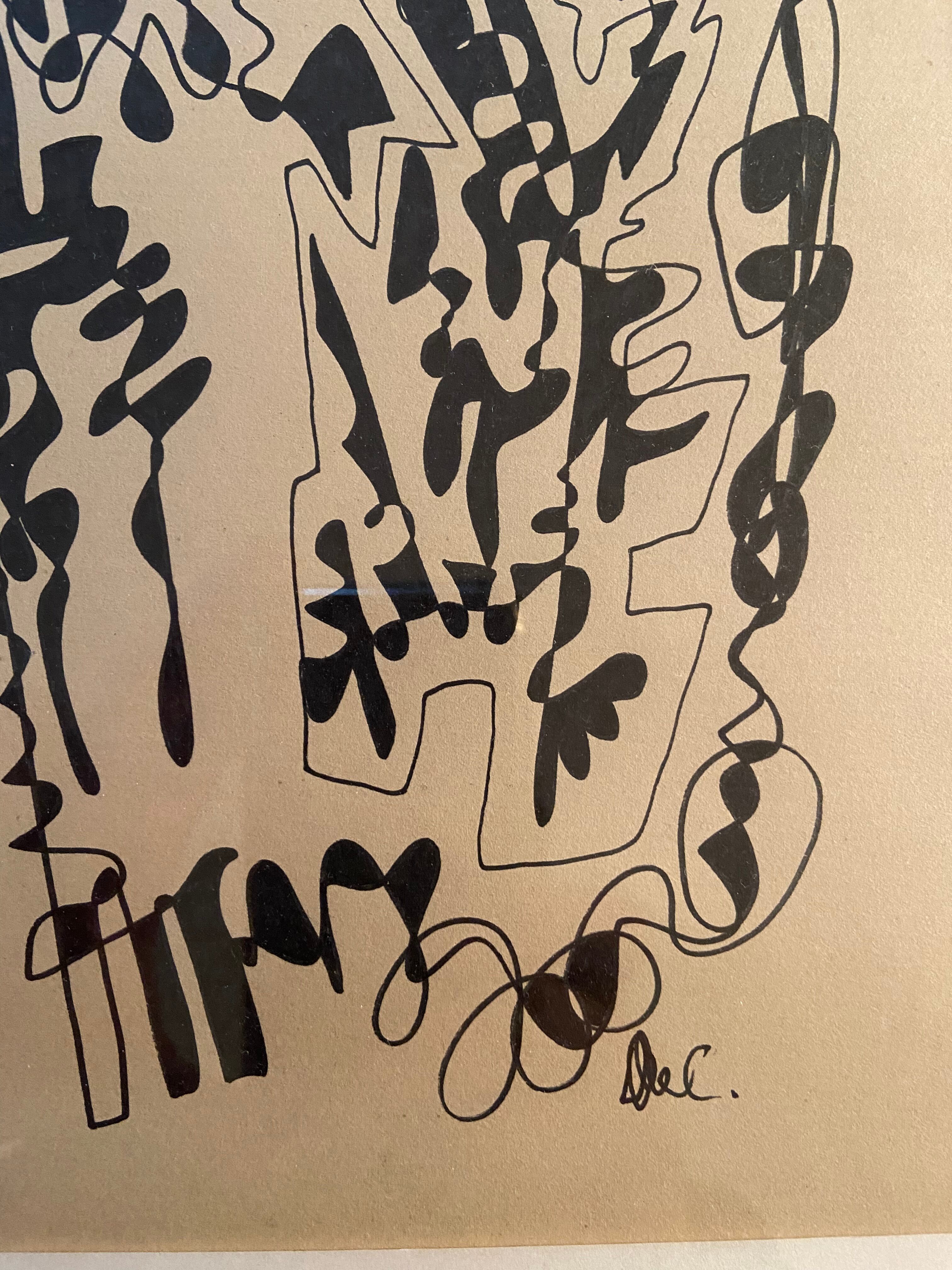 Dessin à l’encre, abstraction signée