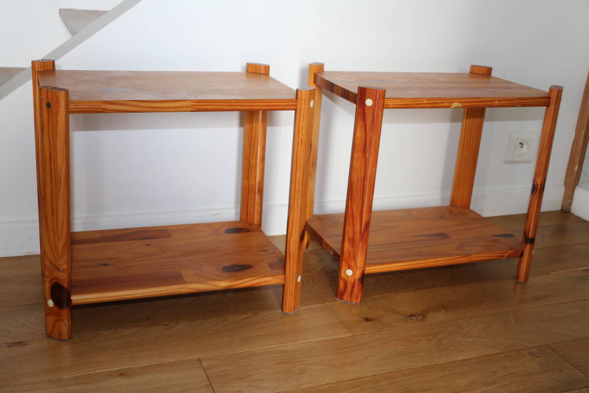 Pair of solid pine bedside tables, 1980