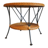 Mid century rattan and iron 2-level coffee or side table, 1960s