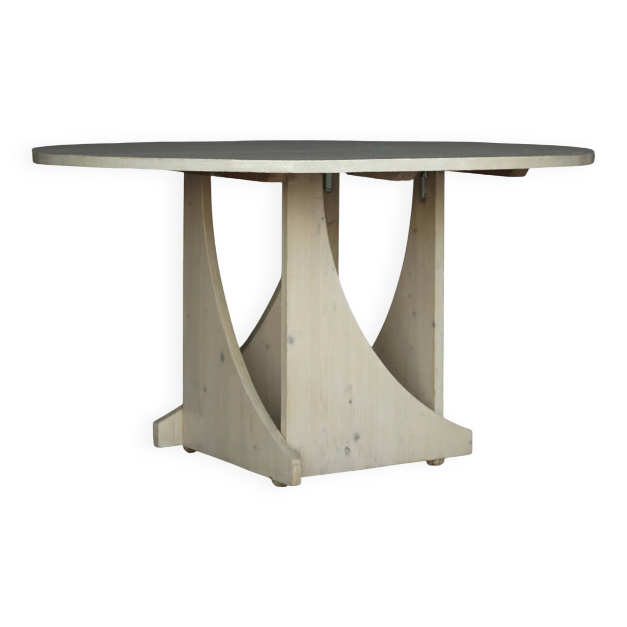 Architectural hand built Dining Table in white washed pine, 1970s