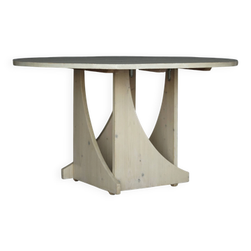 Architectural hand built Dining Table in white washed pine, 1970s