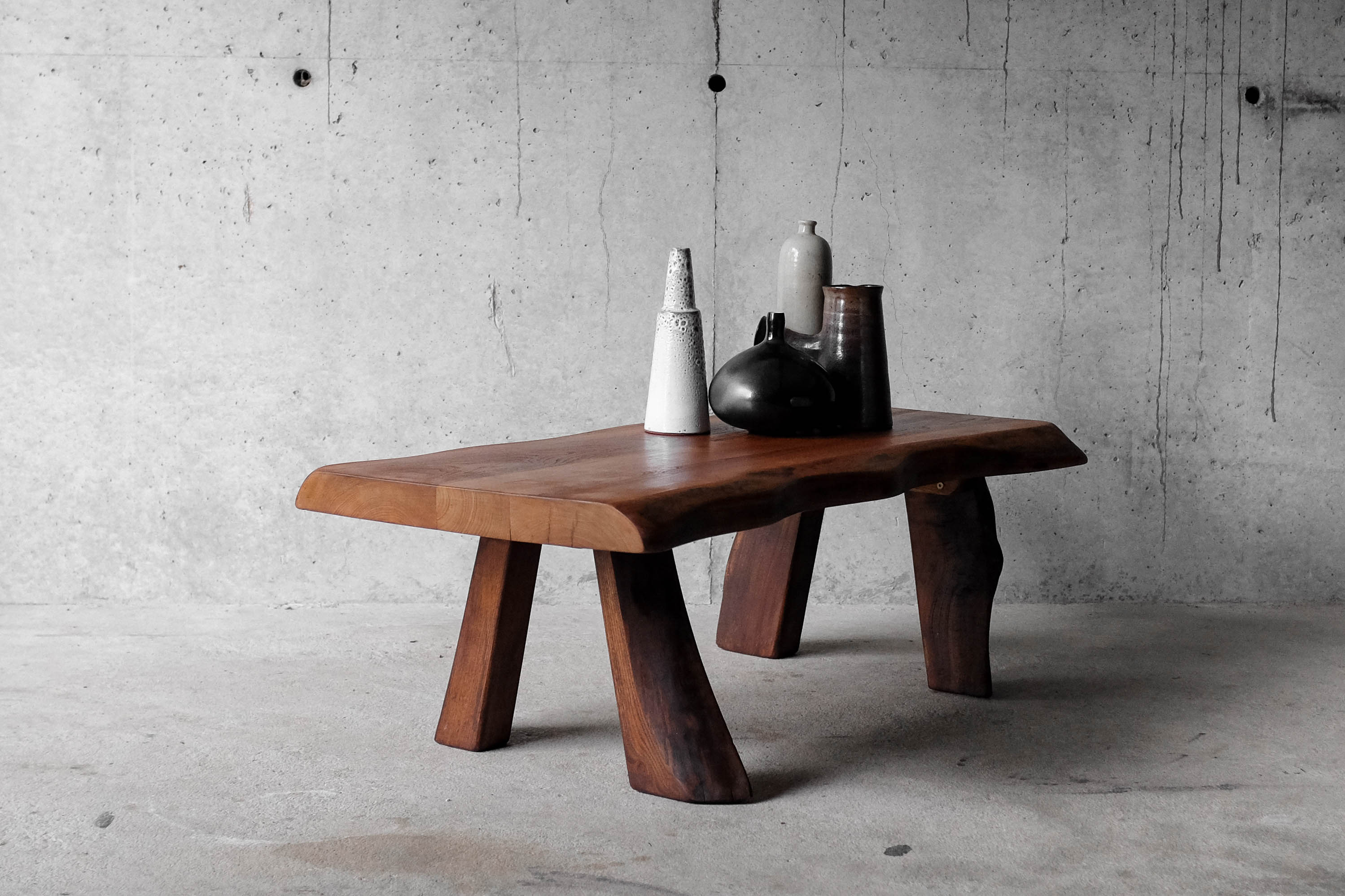 Free form coffee table in solid Elm-1970