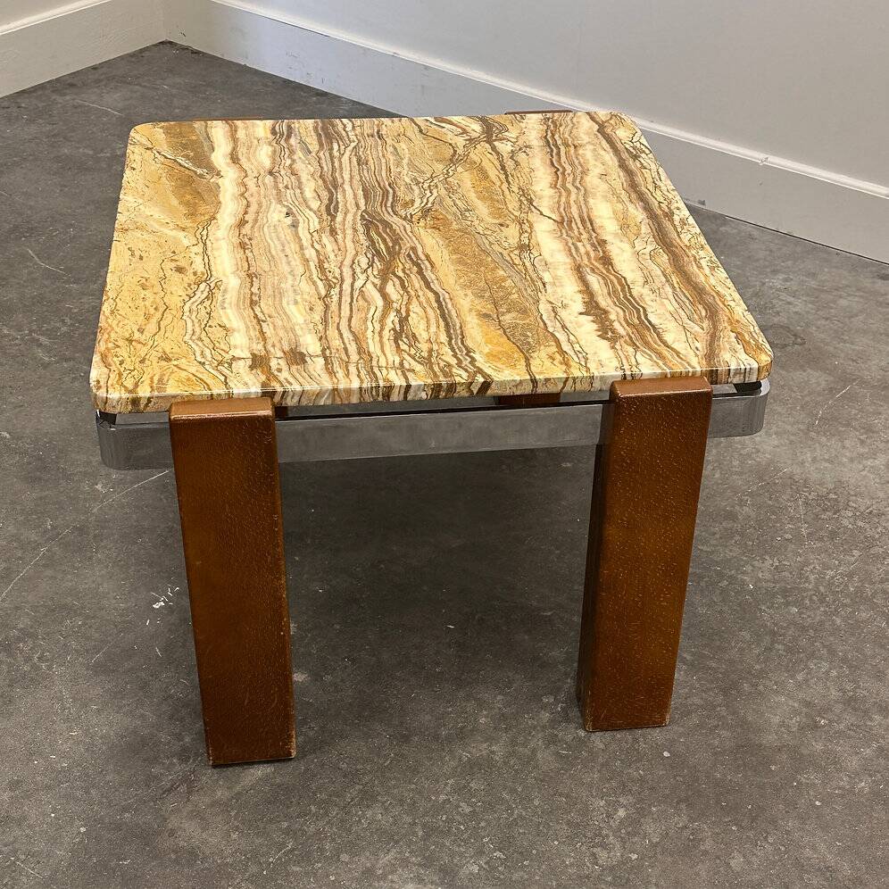 Italian 1970s coffee table in Breccia Sarda marble & steel legs – caramel tones