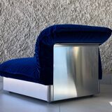 Stainless steel and royal blue velvet armchair, France, 1970s